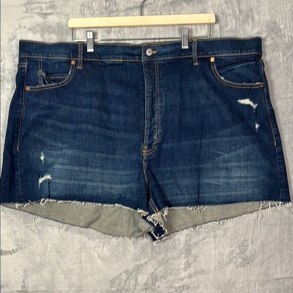 Old Navy Higher High Rise Sky Hi A-Line Dark Wash Cut off Denim Jeans Size 26 - Picture 1 of 6